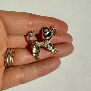 Vintage Poodle Pin with Red Eyes | Silver Tone Dog Brooch
